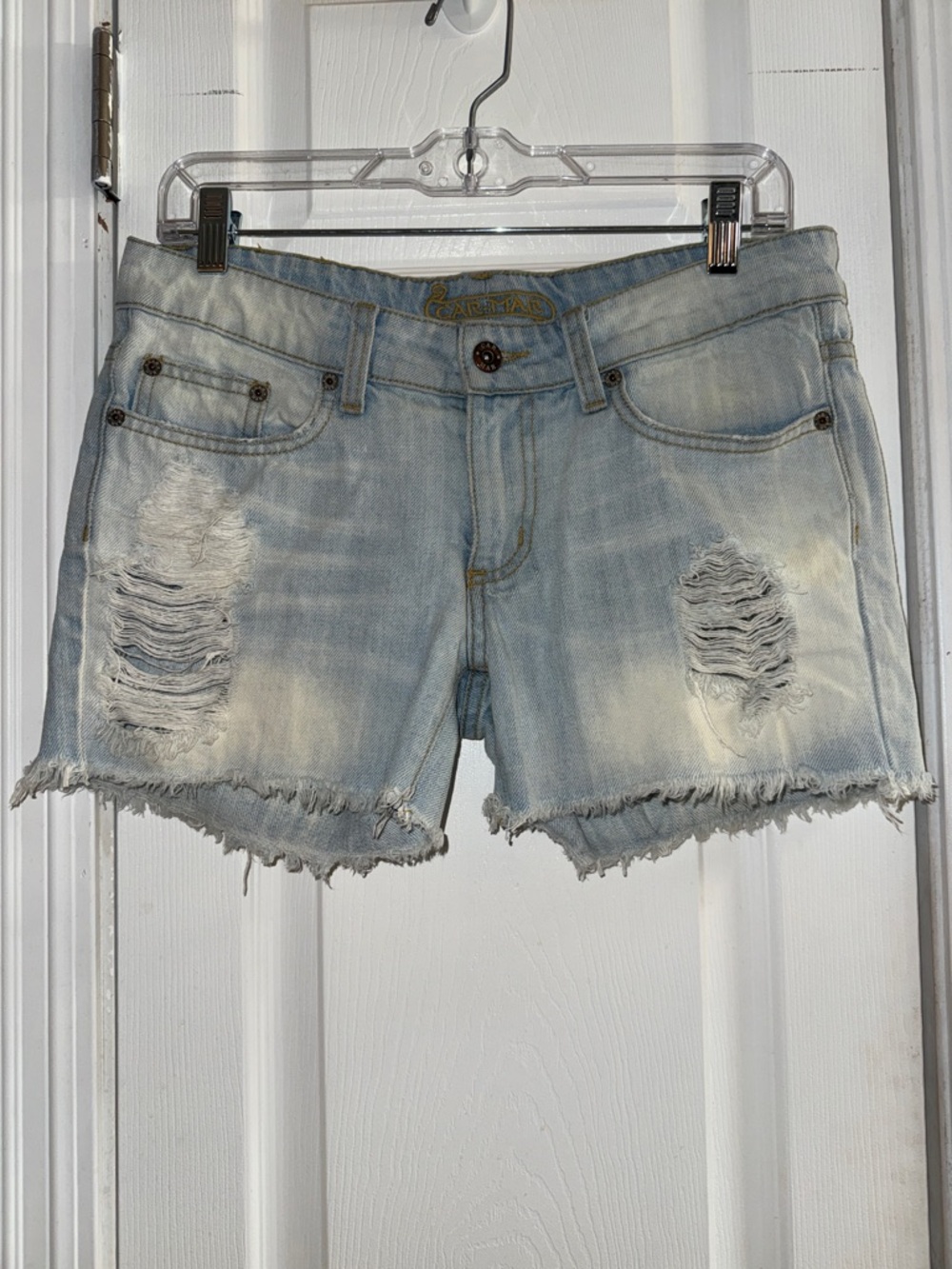 CarMar Light Blue Distressed Denim Shorts with Frayed Hem - Women